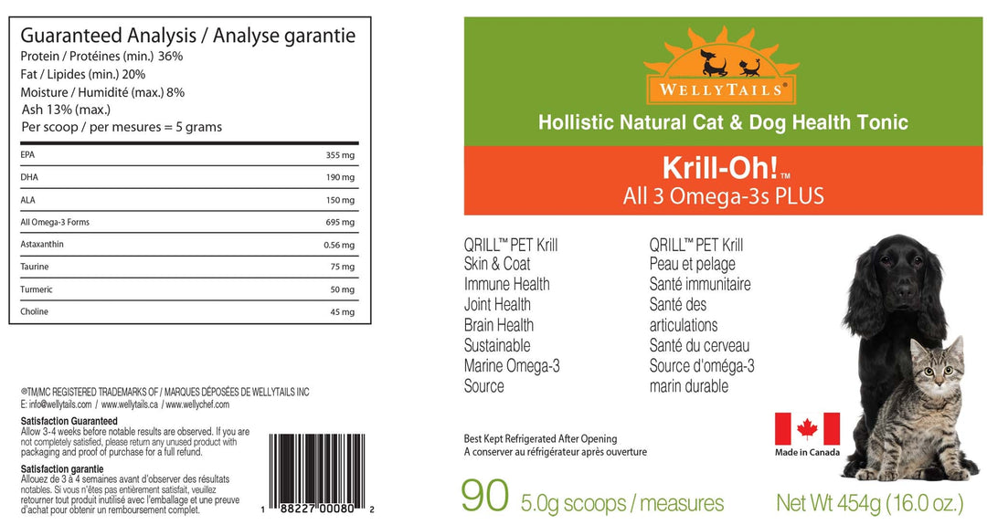 WellyTails Krill-Oh! 454 g de omega 3