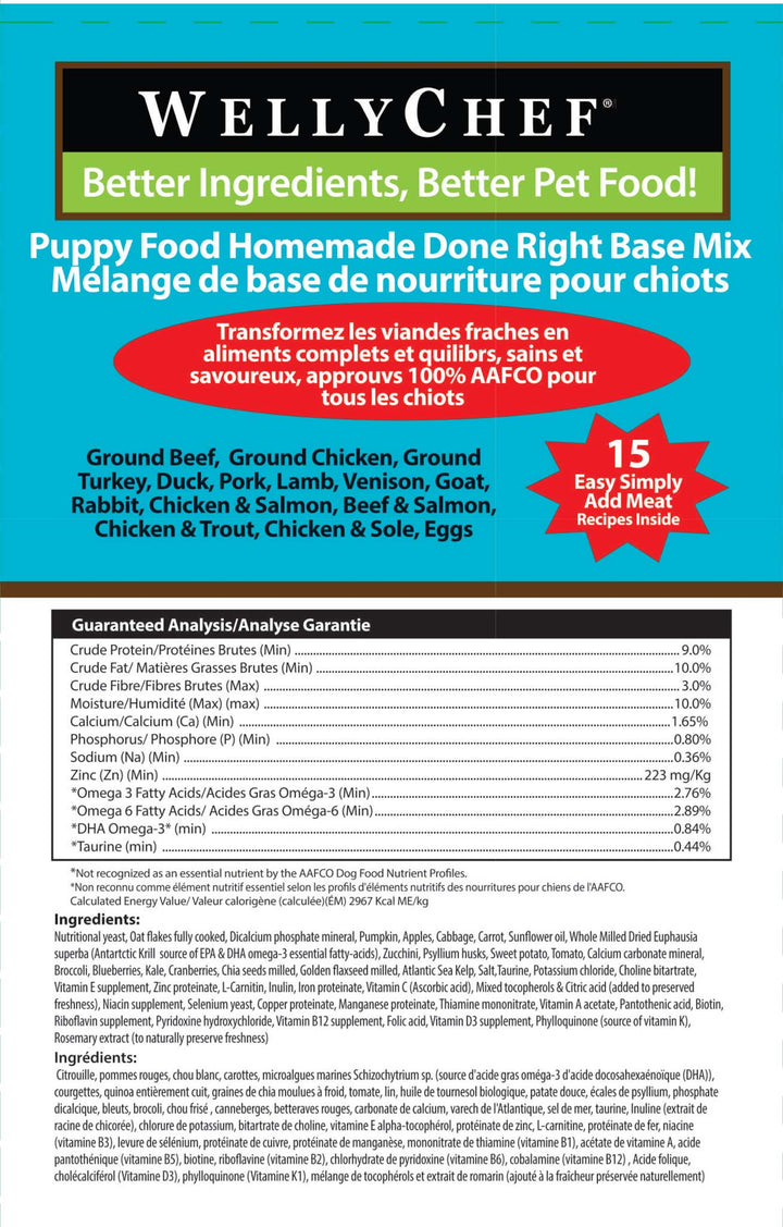 Mezcla básica hecha en casa para cachorros WellyChef: solo agregue carne fresca
